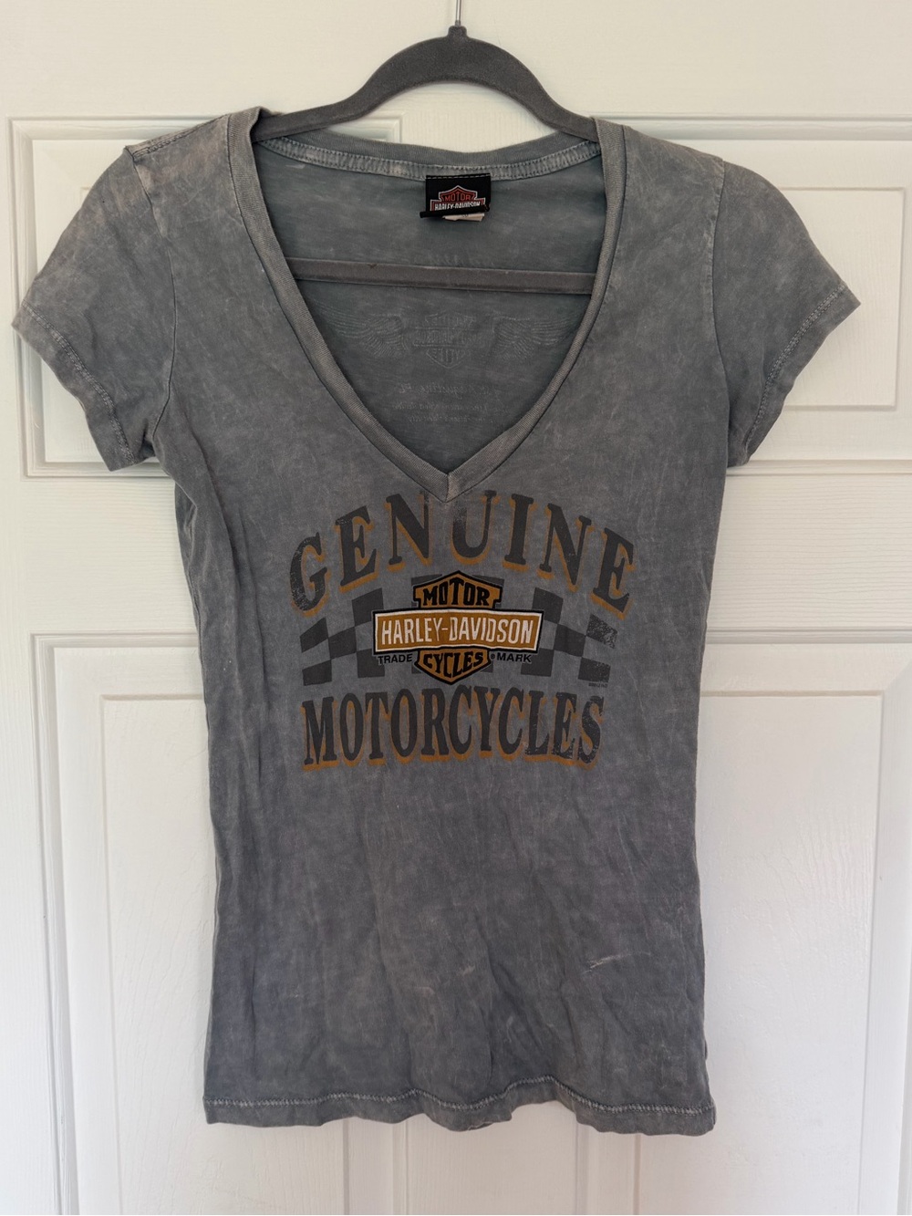 Harley-Davidson Women's Genuine Motorcycles V-Neck Tee — Gray